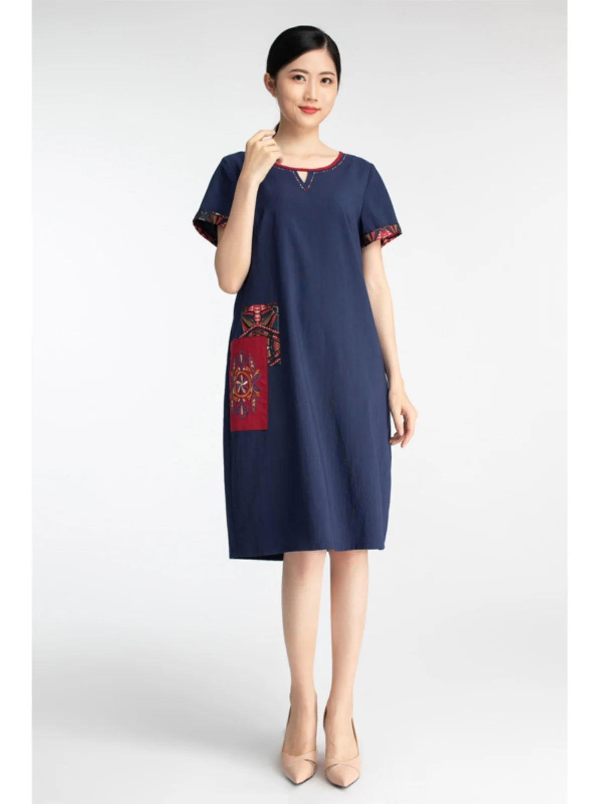 

Летняя свободная юбка Materni с этнической вышивкой для женщин среднего возраста и ли, однотонная юбка, удобный круглый дизайн Ne Design