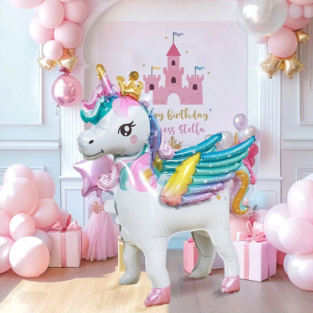 1pc Freestanding Cute Unicorn Balloon, Birthday Decoration, Rainbow Unicorn Party Supplies, Room Decoration