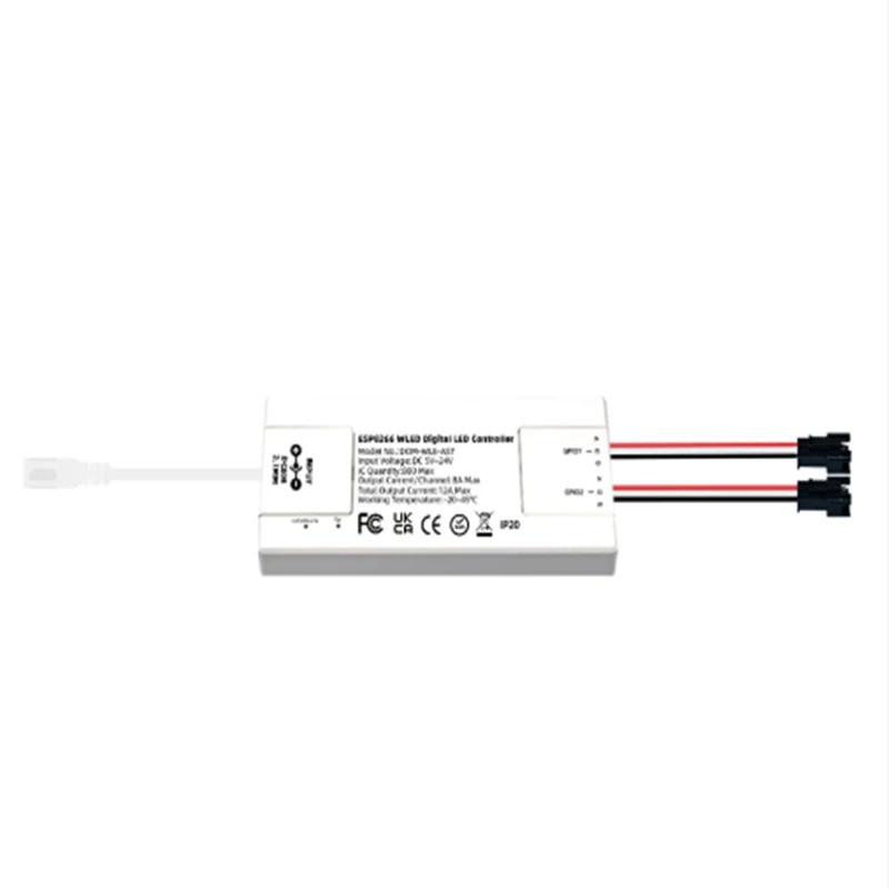 ESP32 Dual-Channel WLED Smart Controller 5-24V WiFi RGB LED Strip Controller 12A Max 800 ICs EU Certified GPIO16 2.4G-DTA9