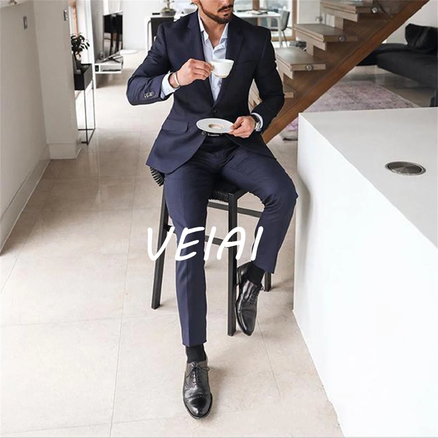 

Navy Blue Mens Suits Groom Tuxedos Groomsmen Wedding Party Dinner Men Latest Designs Best Man Suits 2 Pc (Jacket+Pants