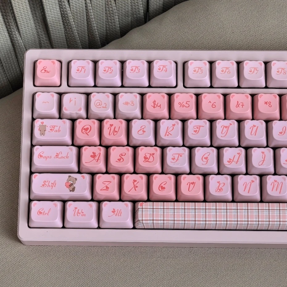 لطيف الدب الوردي Keycap مجموعة جديدة المساعد الشخصي الرقمي PBT مزدوجة النار لوحة المفاتيح الميكانيكية كيكابس ل MX التبديل 6.25U 7U مفتاح المسافة لوحات المفاتيح #5