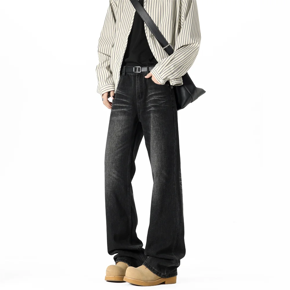 Nouveau jean micro-grands pour hommes de rue rétro lavé faire vieux pantalon droit taille haute décontracté grands yards pantalon à jambes larges