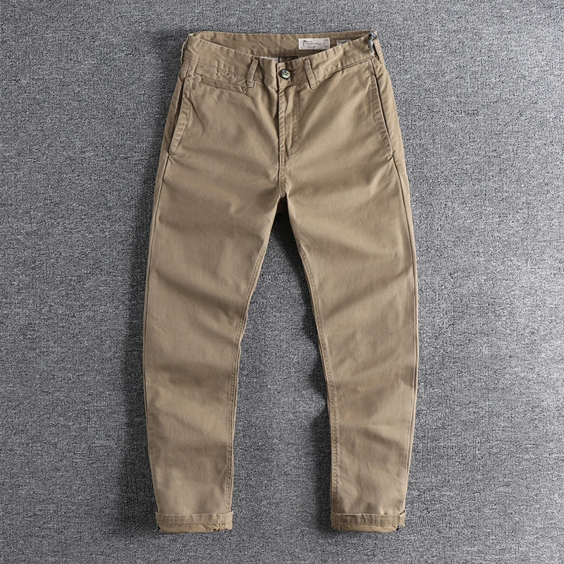 3316# Spring and Autumn New American Retro Woven Twill Cargo Pants Men\'s Simple 100% Cotton Washed Old Slim Straight Trousers