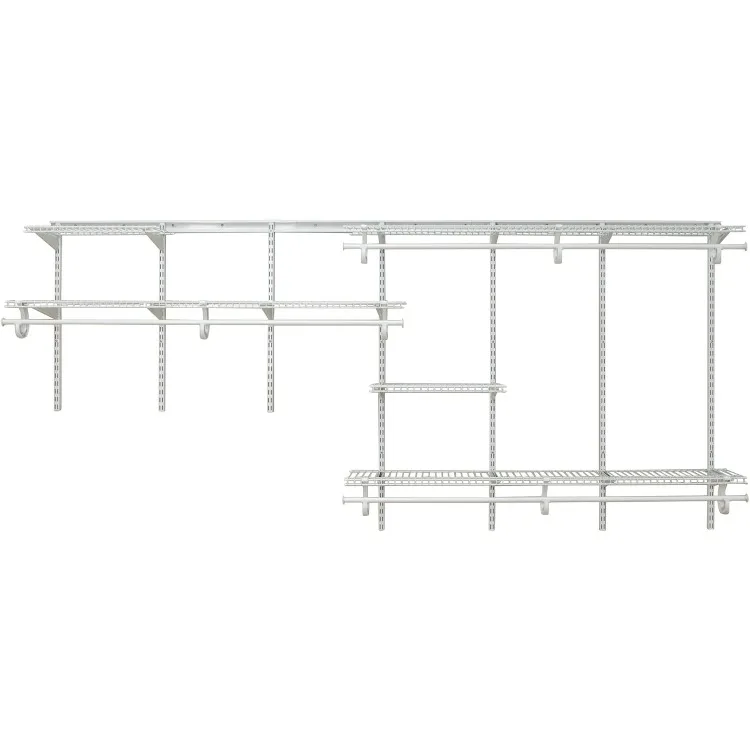 ShelfTrack Wire Closet Organizer System Adjustable from 7 to 10 Ft, with Shelves, Clothes Rods, Hardware, Durable Steel, White