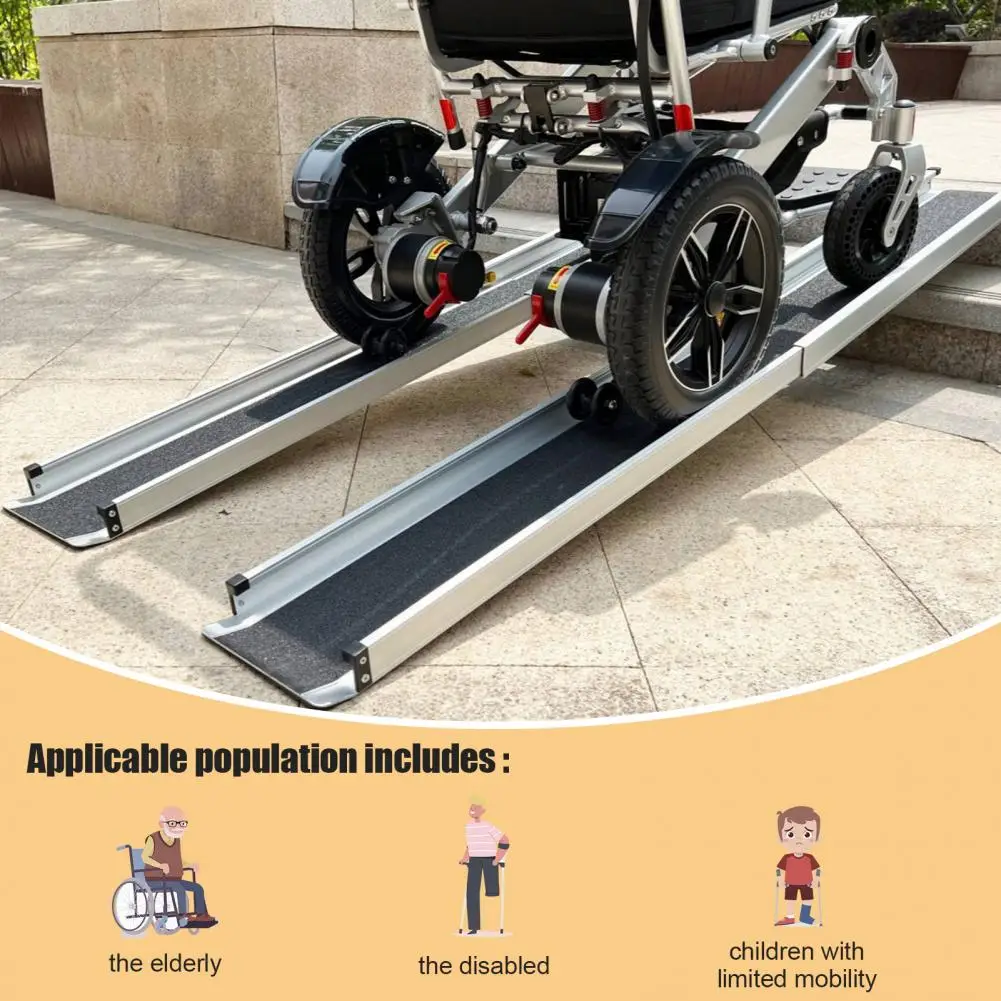 8ft Retractable Wheelchair Ramp, 600lbs Capacity 2 Telescopic Segments Mobility Device Ramp, Non-Skid Surface Safety Lock Design