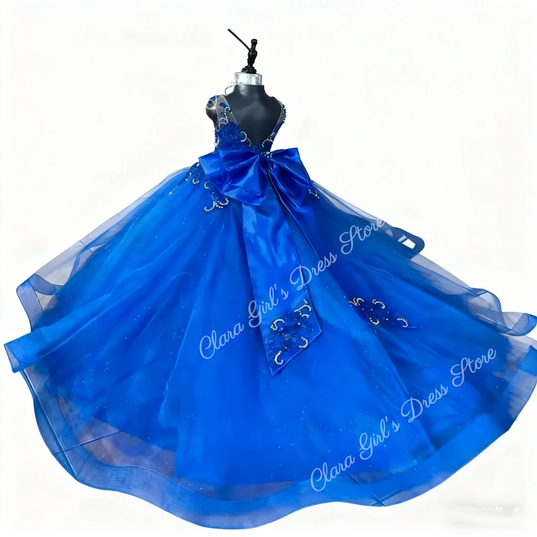 Custom Flower Girl Dress Royal Blue Sequin Sparkle Tulle Dress Ball Gown Wedding Birthday Party Girl Dress