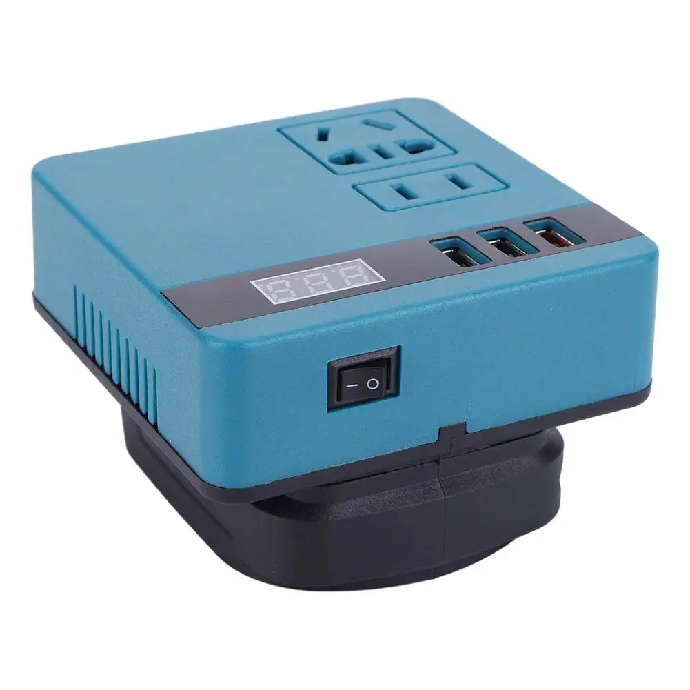 300W Power Inverter DC 18V-21V To AC 220V Lithium Battery Inverter with Dual USB,1 QC 3.0 for DeWalt / Makita / Milwaukee