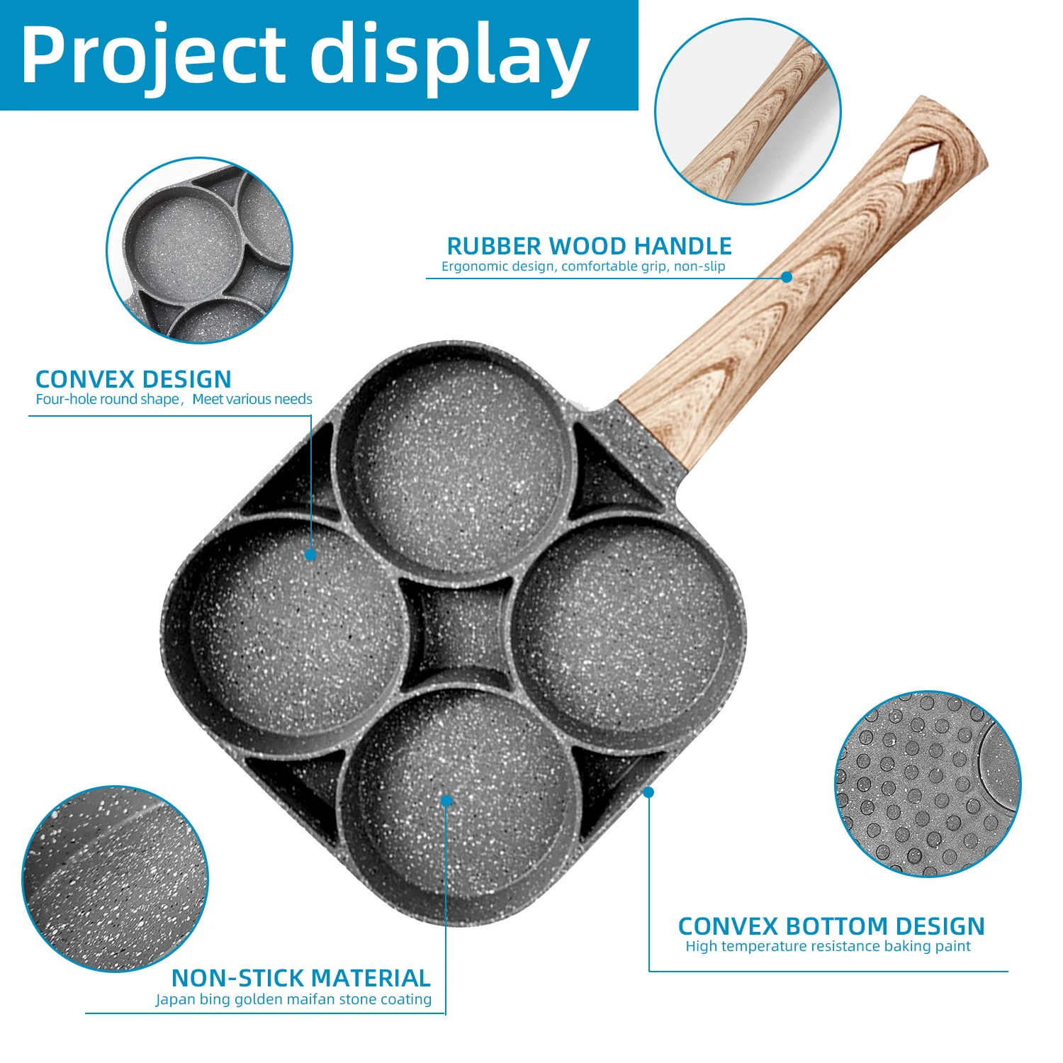 وعاء عجة حجر طبي بأربعة فتحات، غير لاصق، مسطح، وعاء زلابية البيض، برجر بيض الإفطار، مقلاة، قطعة واحدة