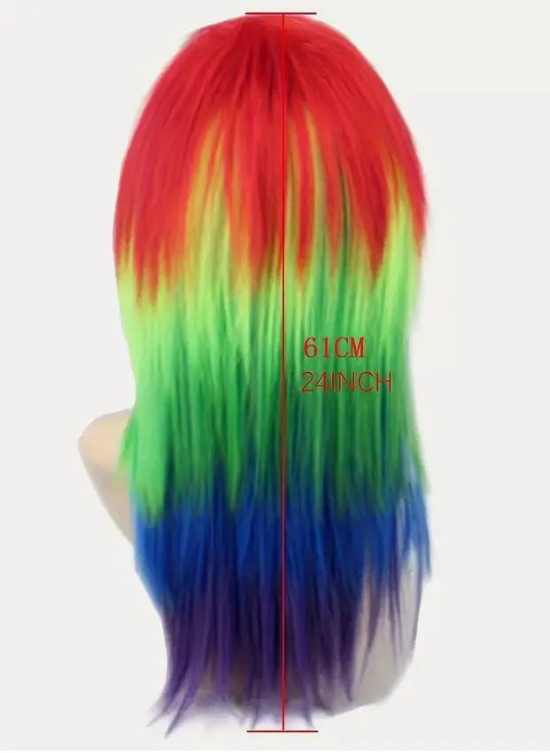 Parrucche Cosplay parrucche per capelli arcobaleno a strati lunghi e lisci parrucche per capelli in fibra sintetica