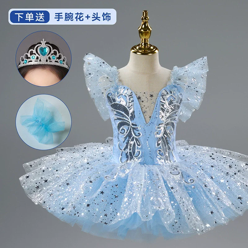 Romantisches Kinder-Ballett-Tutu-Kleid Mädchen-Tanzrock Goldener Pailletten-Ballettrock Aufführungskleidung Kinder Langes Prinzessinnenkleid – Detail 5