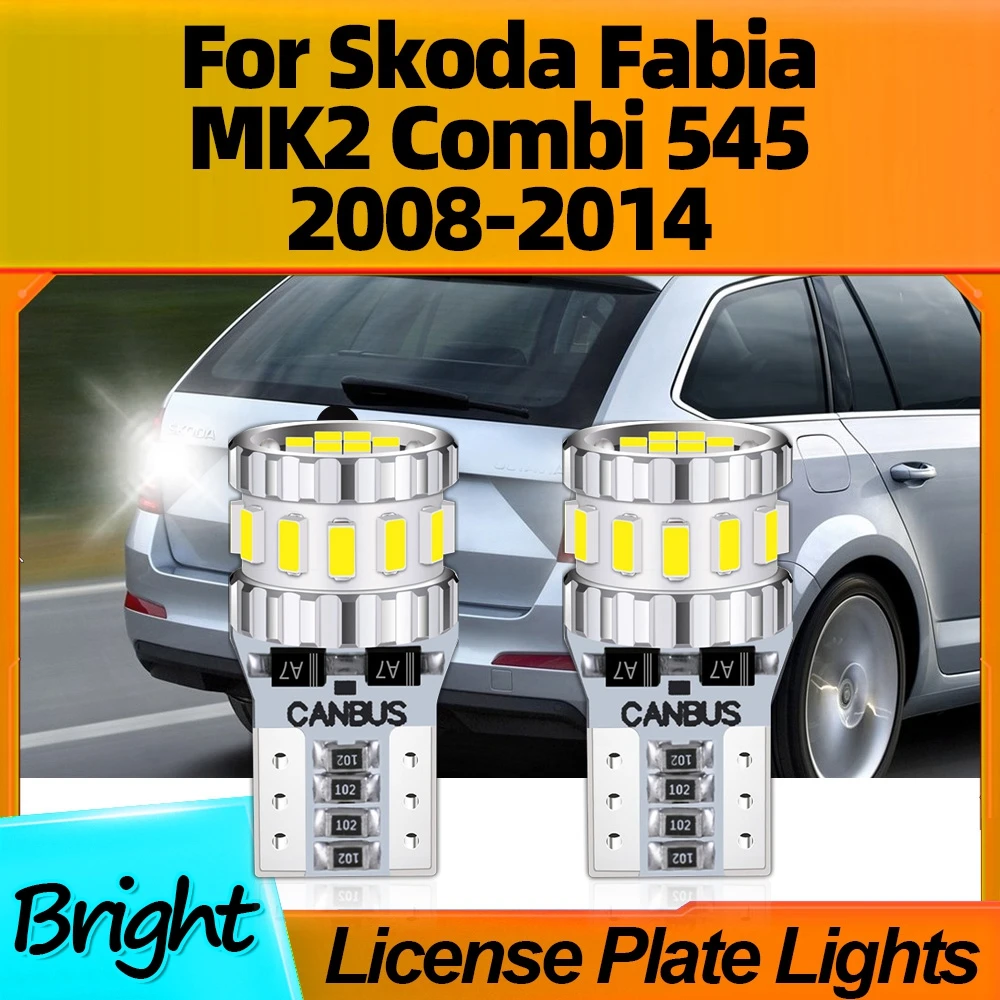 

2PCS T10 W5W LED Bulbs License Plate Lights 6000K White For Skoda Fabia MK2 Combi 545 2008 2009 2010 2011 2012 2013 2014