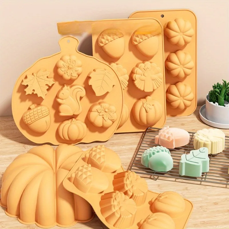 

Silicone Pumpkin Mold Set DIY Baking Tools for Halloween Thanksgiving Autumn Decor Perfect for Cakes with Nut and Leaves Designs