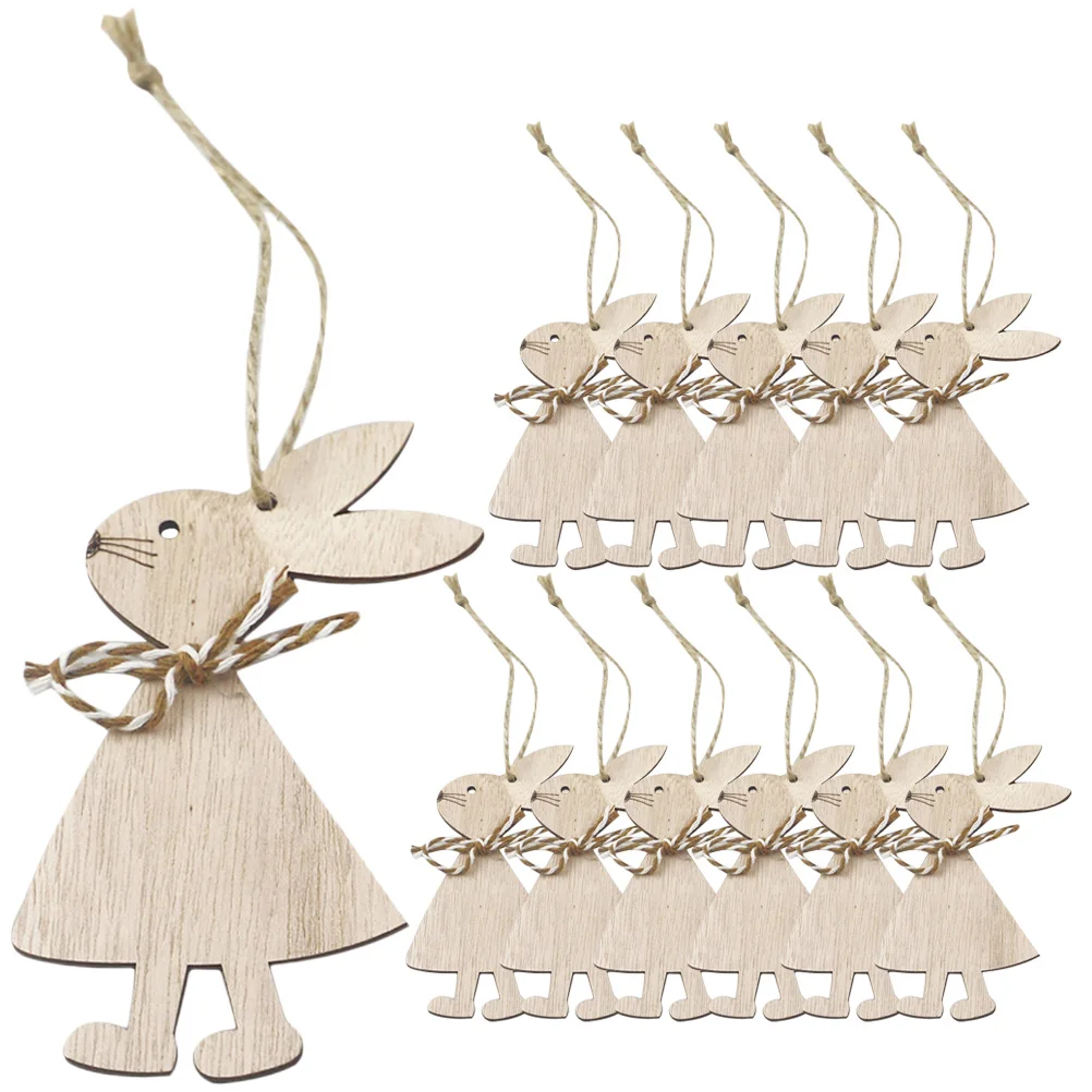 

12 Pcs Wooden Rabbit Pendant Decorative Bunny Ornament Hanging Decorate Items for Home