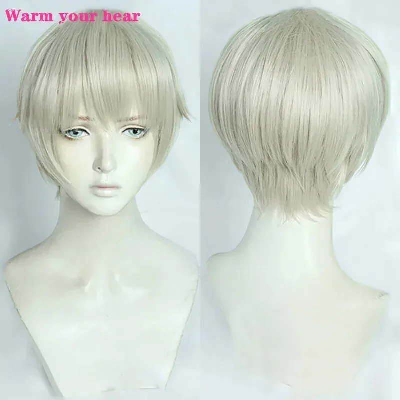 Peluca de Cosplay de Anime COS Inumaki Toge de alta calidad, pelo corto de lino gris resistente al calor, pelucas de juego de rol para fiesta de Halloween + gorro de peluca