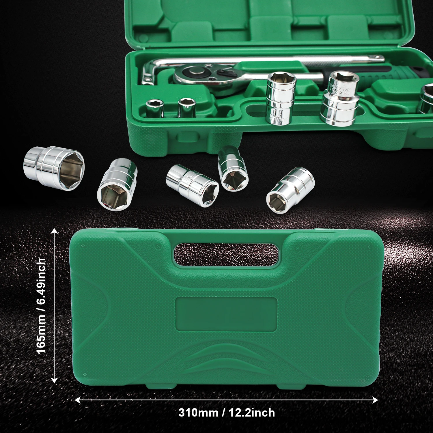 1/2 Sleeve Combination Drive Extended Socket Hexagonal Impact Sleeve Set with Portable Storage Case Torque for Car Repair