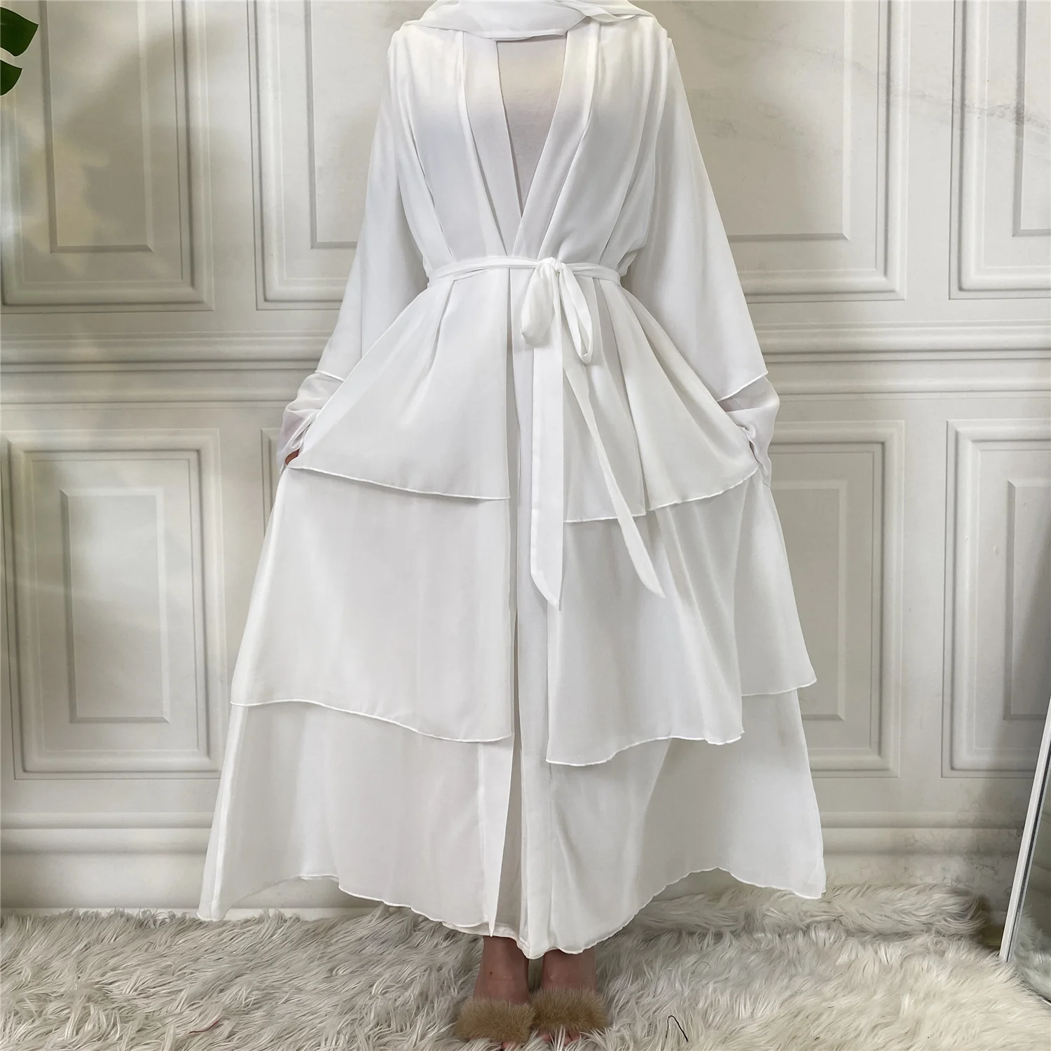 Muçulmano aberto abayas feminino chiffon preto macio mão sentimento ramadan festa em casa robe outono kaftan islâmico mangas compridas roupas