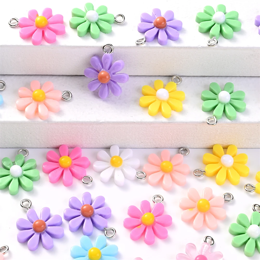 10pcs 16x20mm Daisy Flower Pendant Colorful Sunflower Beads CharmsFor Jewelry Making Necklace Earring Handmade Jewelry