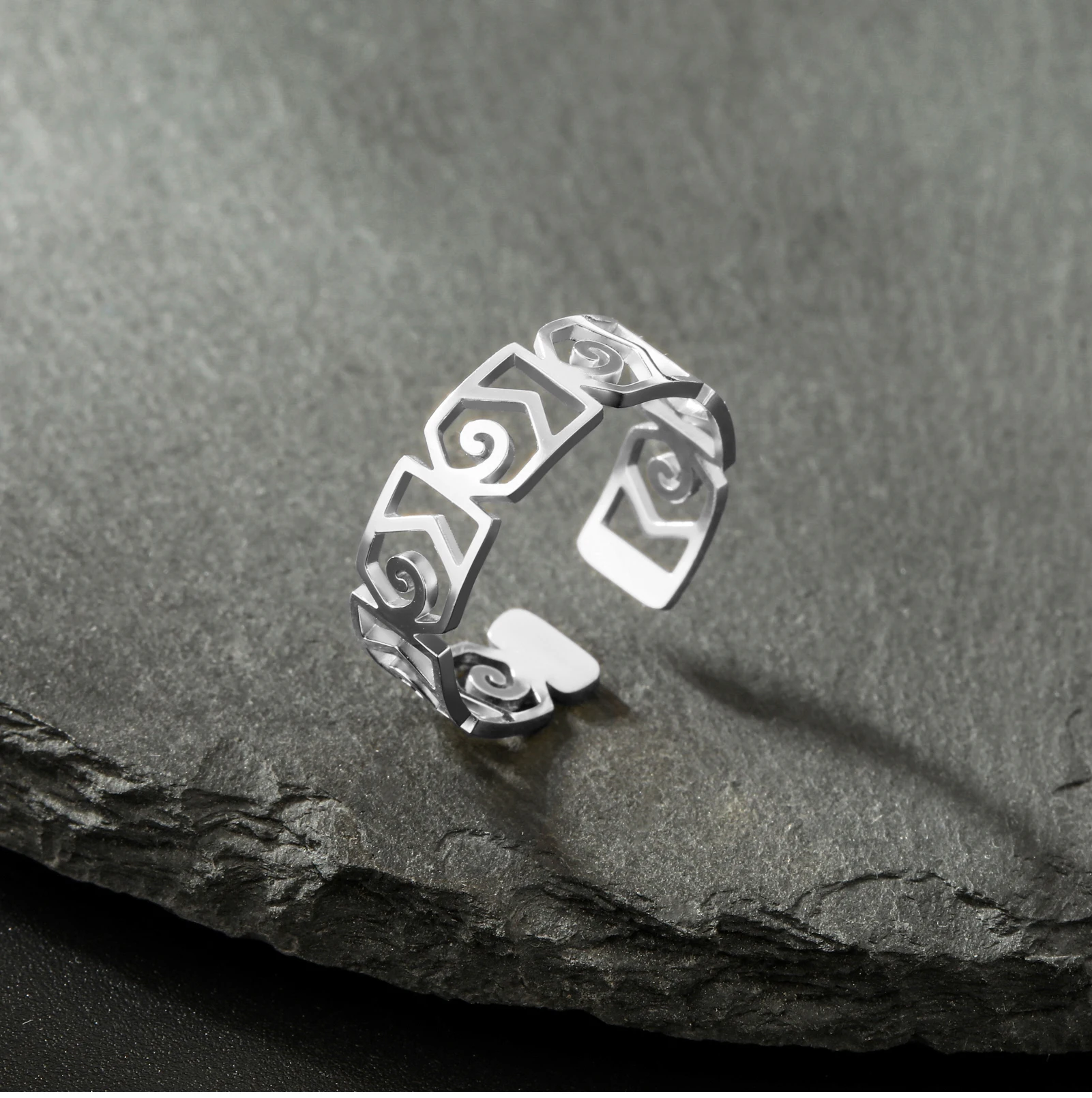 CoolTime Edelstahl-Ring mit griechischem Schlüsselmuster, hohl, geometrisch, verstellbar, Vintage, antike griechische Schmuckstücke, für den Alltag, 2026 – Detail 5