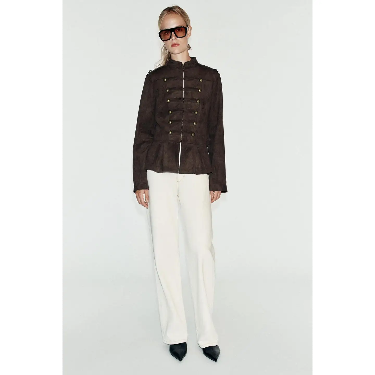 Metal Button Closure Nine-Point Short Skirt Style Stand Collar Long Sleeve Outerwear Women's Polyester Fiber Jacket Coat