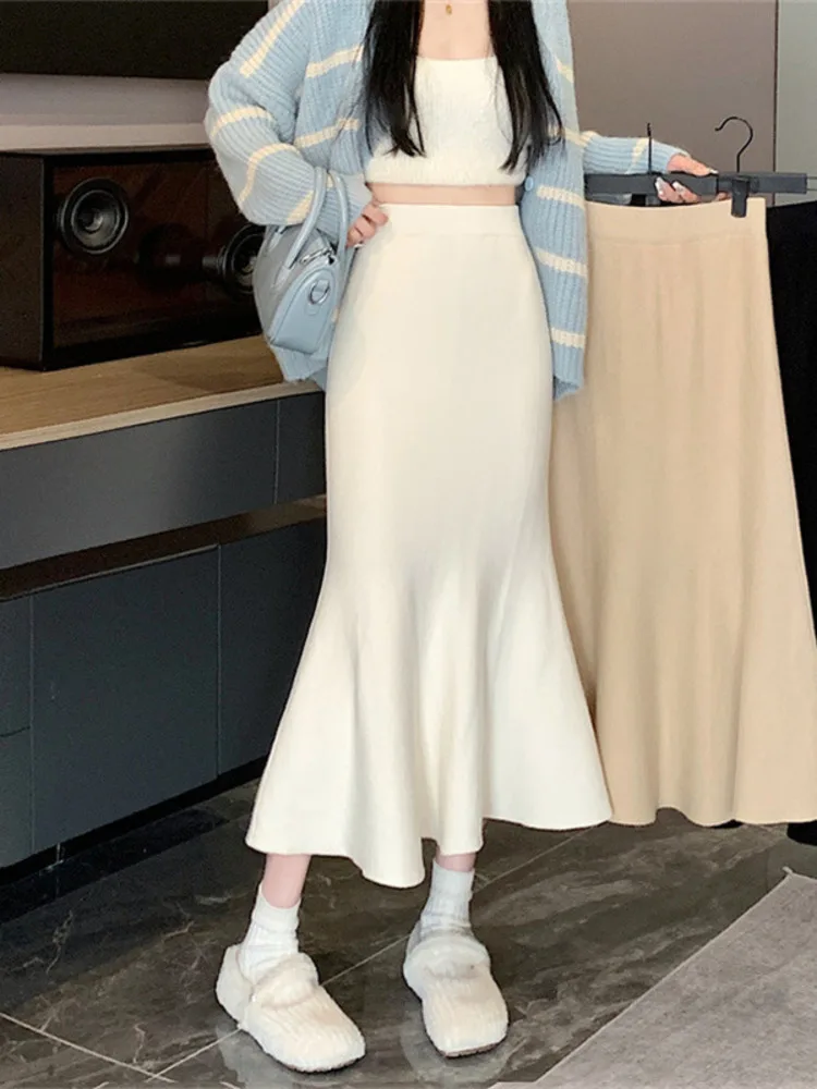 

Articat Elegant Temperament Autumn Women A-line Fishtail Skirt Mid Long High Waisted Slim Elastic Tight Half Skirt Fashion 2024