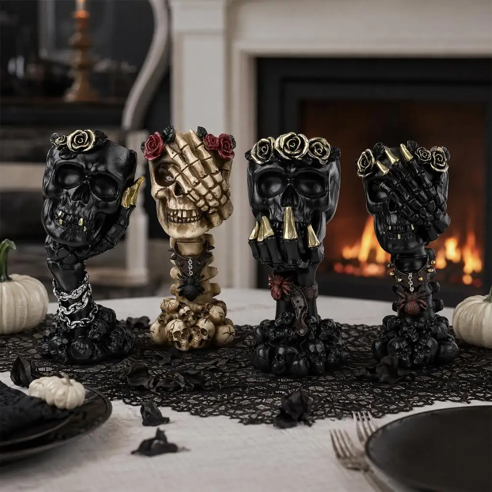 Skull Rose Sculpture Hear No Evil Skull Vase with Rose Decor Skeleton Figurine for Halloween Altar Collectible Ornament Gift