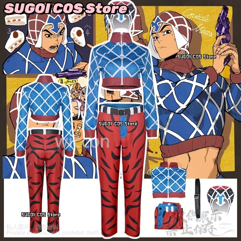 زي أنيمي جو التأثيري غيدو ميستا قميص مردف مثير دعائم الفهد قبعة مسدسات الجنس زي الرياح الذهبية