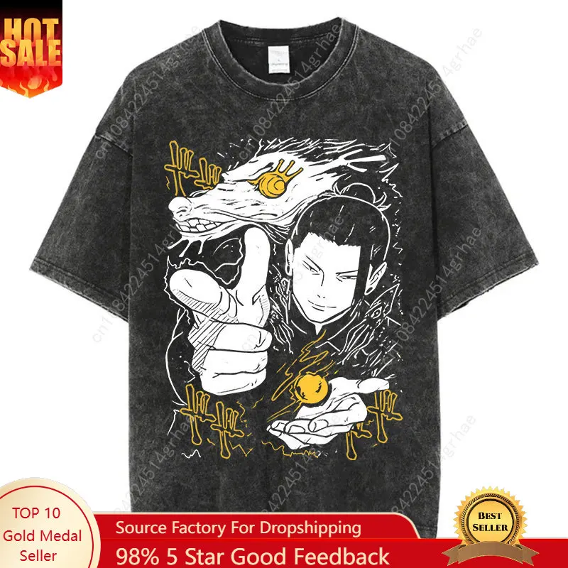 

Vintage Acid Wash Cotton Shirts Short Sleeve Tops Anime Graphic Tees for Men Women Summer Casual Loose Fit Oversized Tshirts