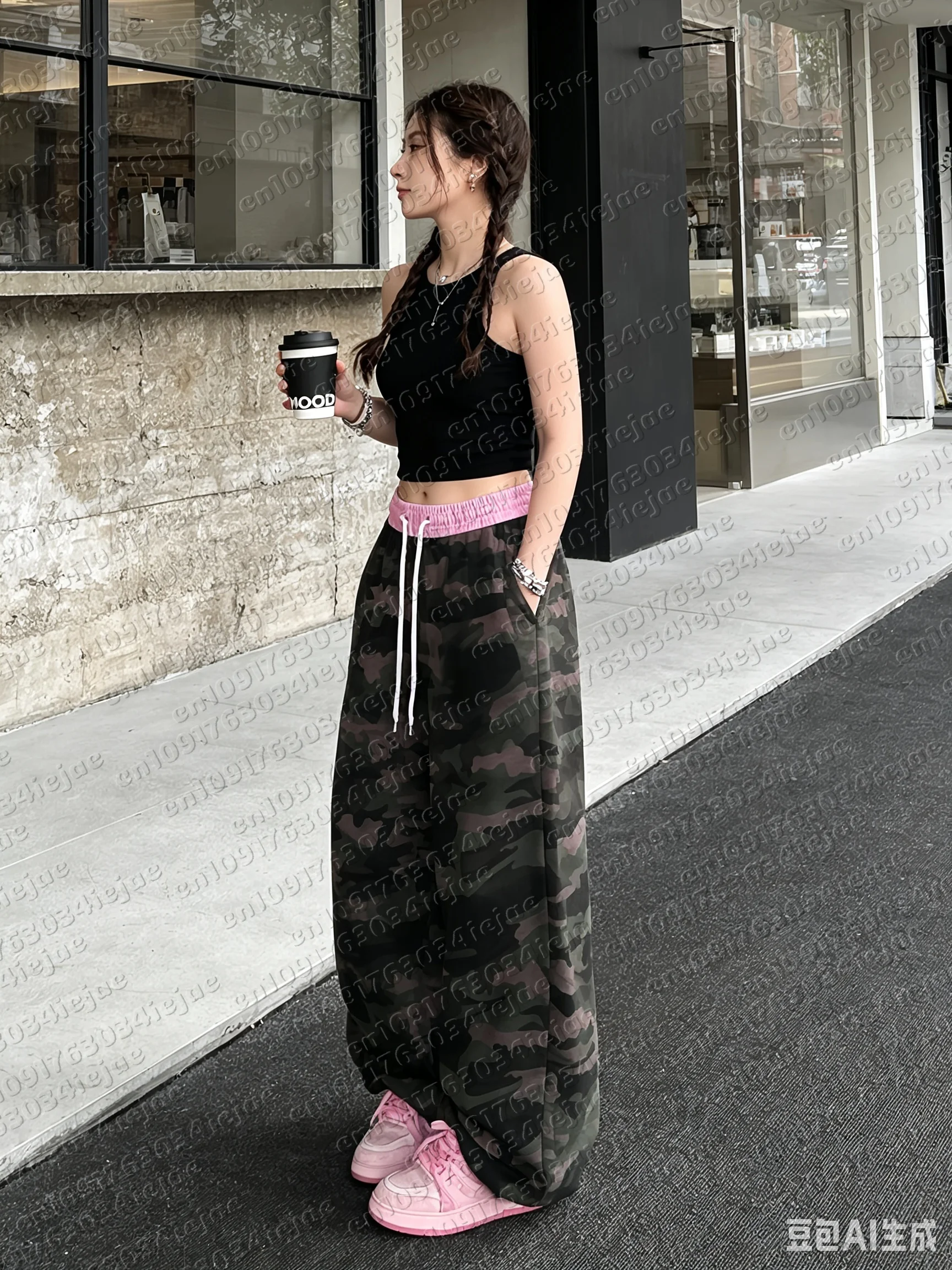 Damen-Freizeithose mit Rotem Leopardenmuster und Weitem Bein, mit Kordelzug für eine Schmeichelhafte Passform – Detail 5
