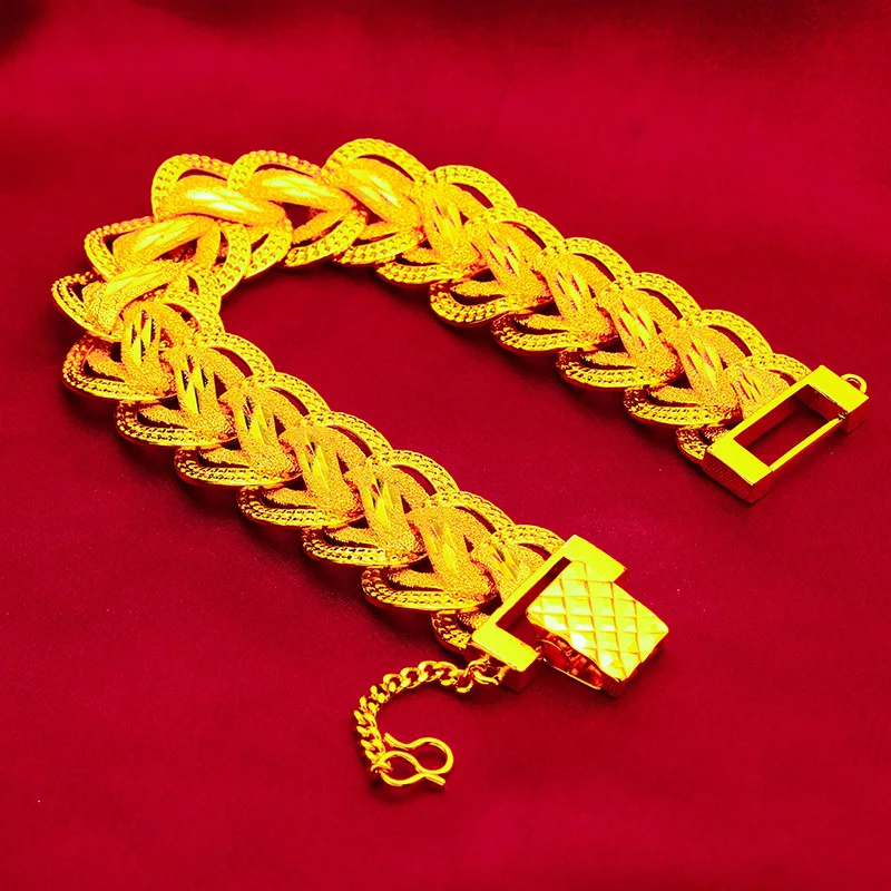 Skin-Friendly Vintage Twisted Bracelet For Unisex 24K Gold AU999 Ergonomic curved band with stable watch buckle structure