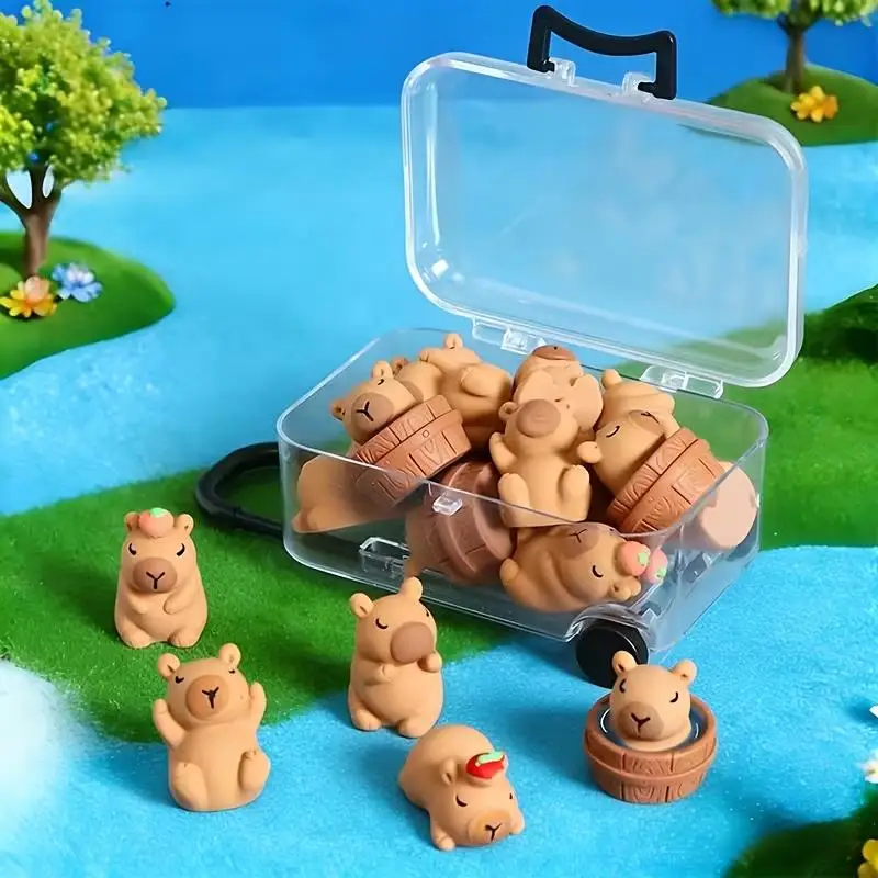 7pcs Mini Luggage & Resin Capybara Set – for Garden, Car Decor Animal Lover Gifts, Micro-Landscape