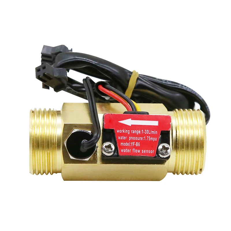 

1/2" 3/4" Brass Water Flow Sensor With Temperature Detection External Thread 1.75MPa Hall Sensor Pulse Turbine Flowmeter DC5~18V