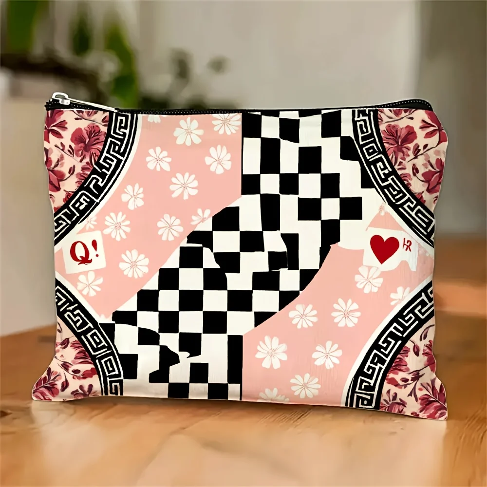 

A Inspiration Plaid and Cherry Blossom Makeup Bag- Multifunctional Zipper Pouch, Jewelry Storage Bag, Perfect Travel Zipper Smal