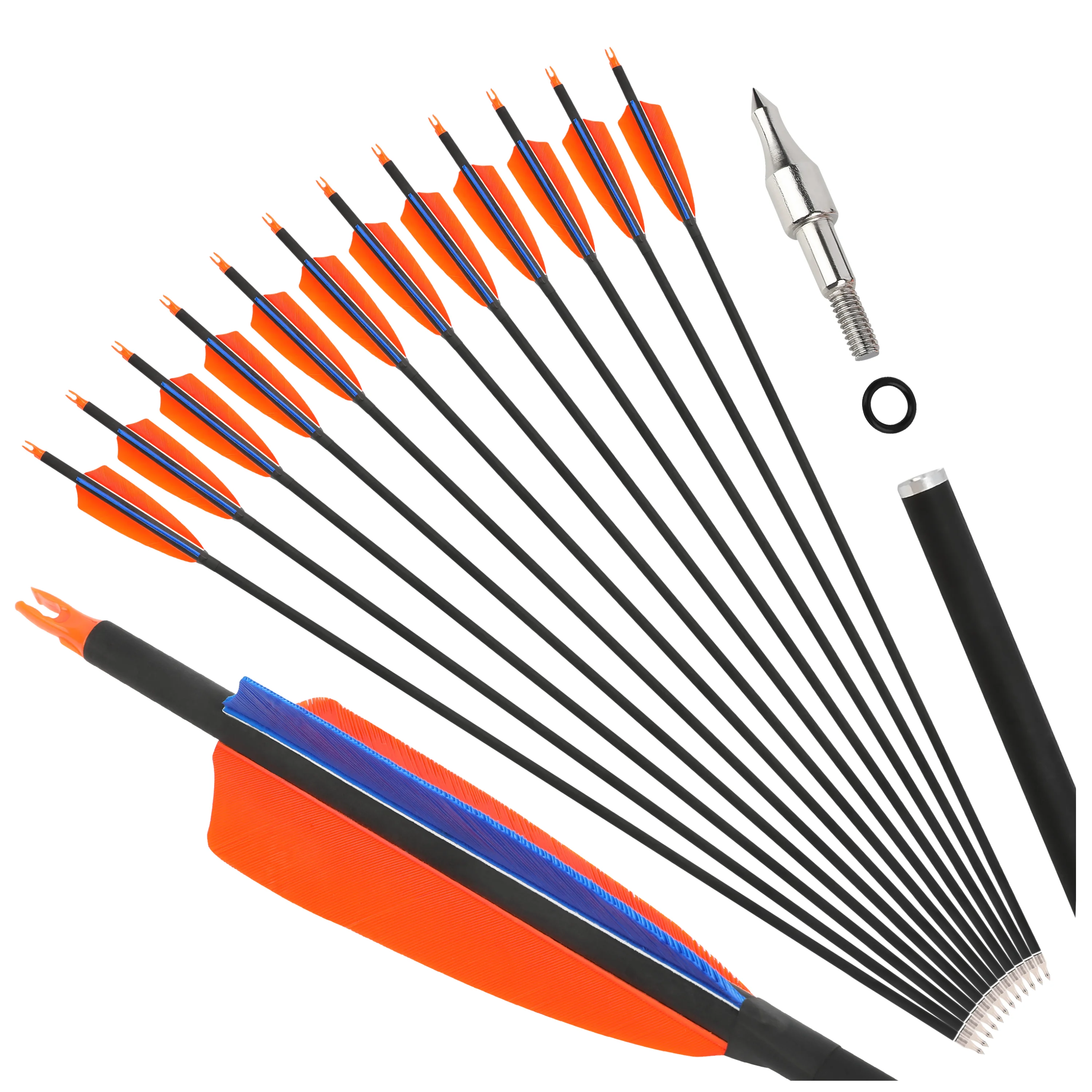 

12 шт., смешанные карбоновые стрелы Spine500 OD7,8 мм, 4 дюйма, перья левого крыла, 100-зернистая наконечник стрелы для лука, уличная стрельба, охотничья мишень