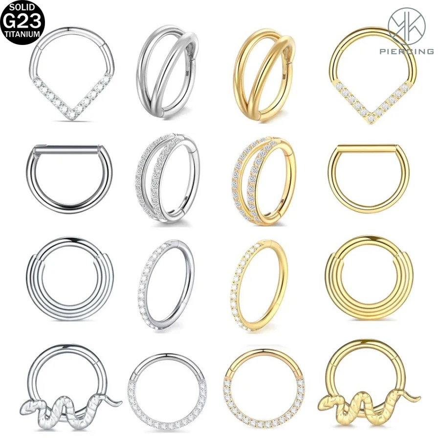 1pcs Implant Grade Titanium Hoops Earring Various Styles for Women Zircon Hinged Segment Nose Ring Clicker Piercing Body Jewelry