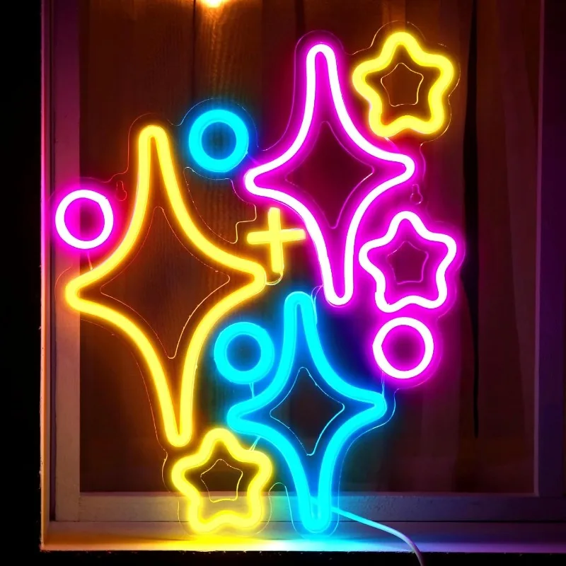 かわいい星型の3dネオンアートledアンビエントライトは、家に優雅さと活力を加え、反射がカラフルな雰囲気を作り出します。