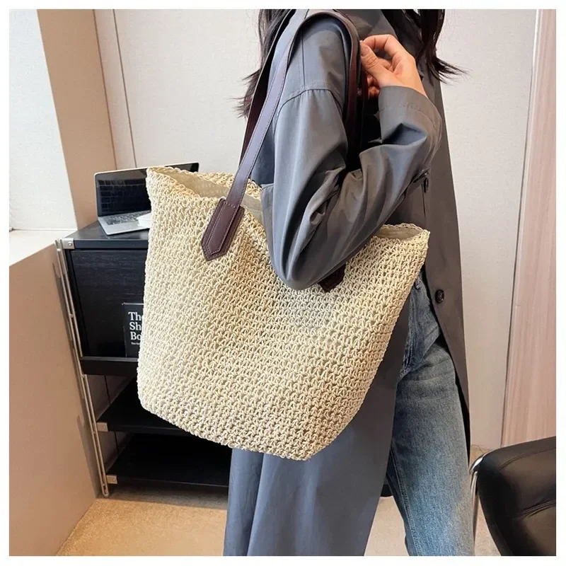 Women's handwoven straw tote bag large capacity summer shoulder bag for beach vacation travel view 2
