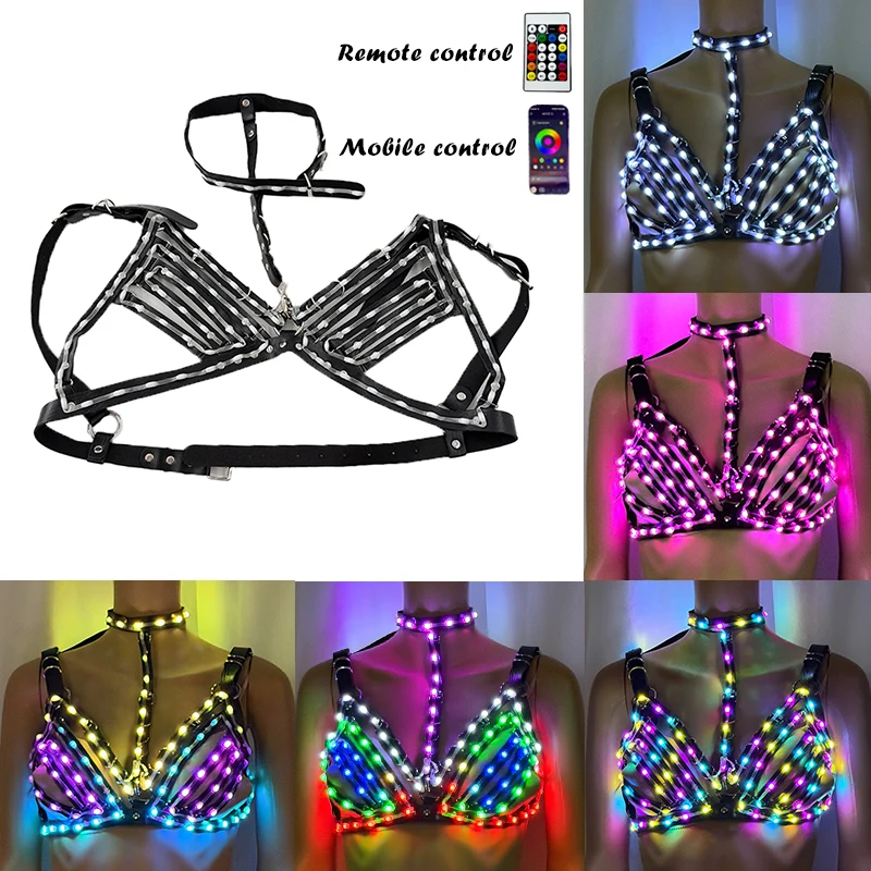 

LED Light Show Bra Accessories Carnival Sexy Girl Dancing Suit Fluorescent Hot Woman Lingerie Colorful Belly Dance Stage Costume