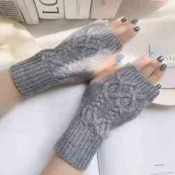 Calentador de guantes largos sin dedos para mujer, manopla de lana tejida para otoño e invierno, manga cálida para muñeca, guantes finos informales suaves sin dedos