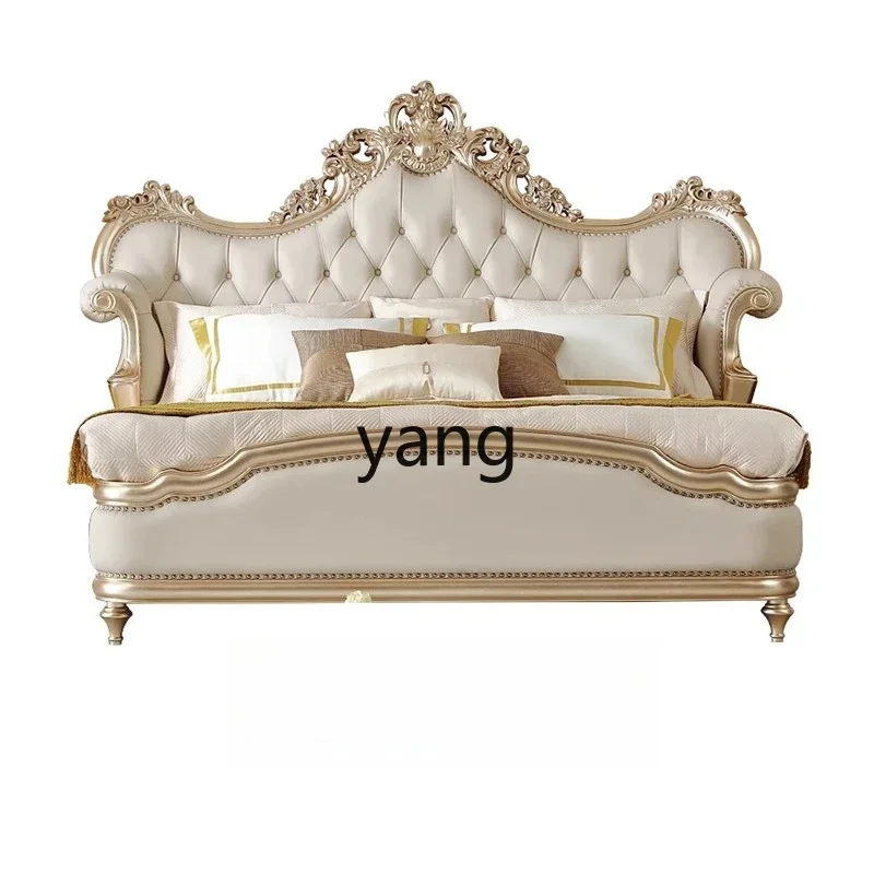 

LTT French light luxury solid wood leather bed European hand-carved villa master bedroom double wedding bed