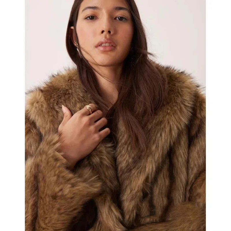 Winter Luxury Vintage Harajuku Women's Fur Coats Faux Raccoon Fur Coat Lapel Faux Fox Fur Jacket Thick Warm Windproof Outerwear