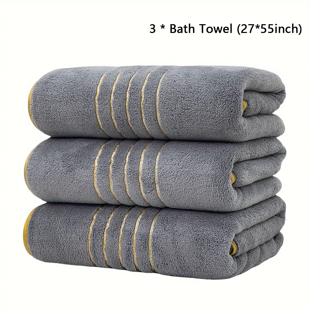 2/3/6/8 Pcs Bath Towel Set White & Gray with Gold Accents, Soft Absorbent Premium Towels for Home, Hotel & Bathroom image 3