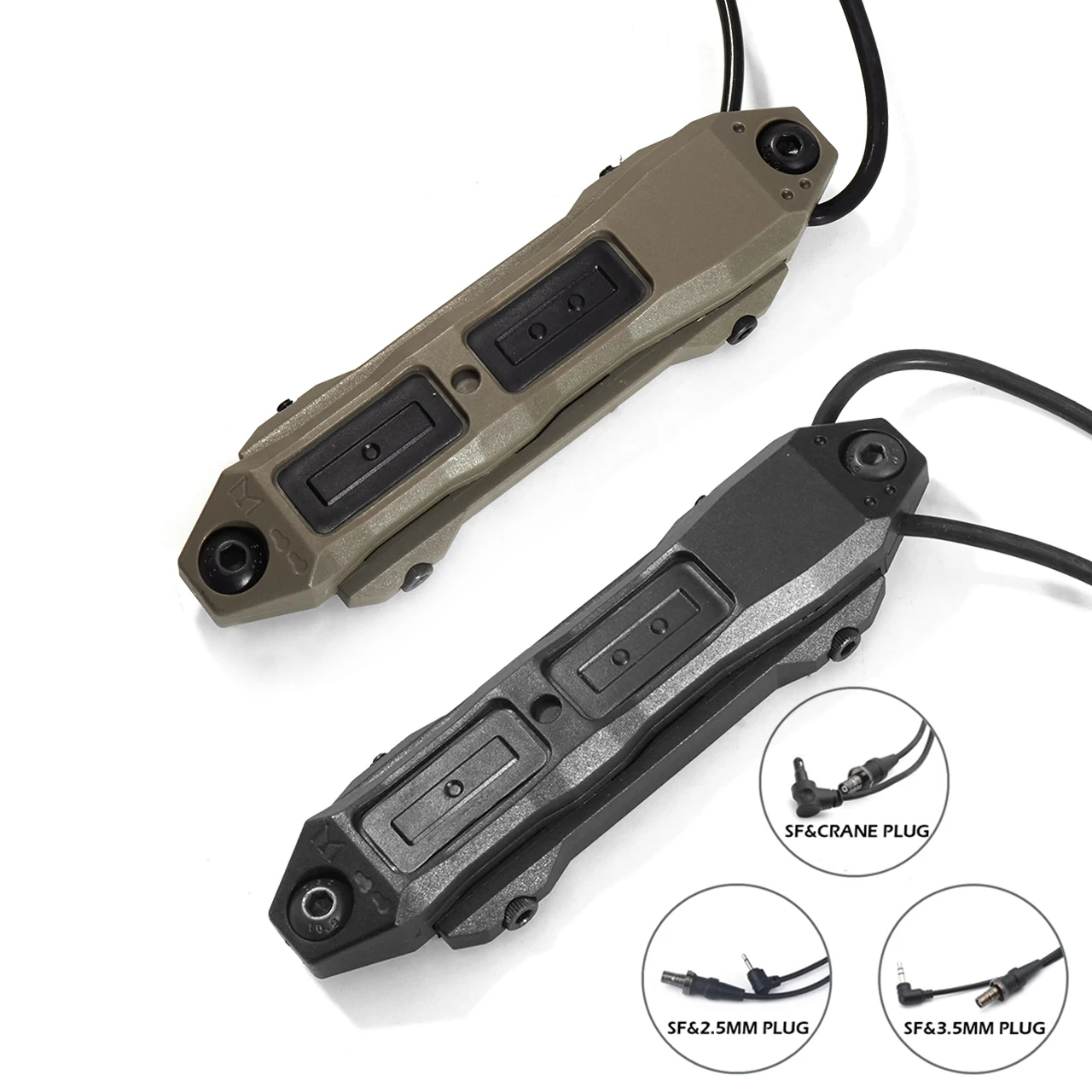 SOTAC TAPS Dual Switch Button with SF Flashlight Plug, DBAL MAWL Laser Pointer, Crane Plug ,2.5mm,3.5mm, Black and Tan Color