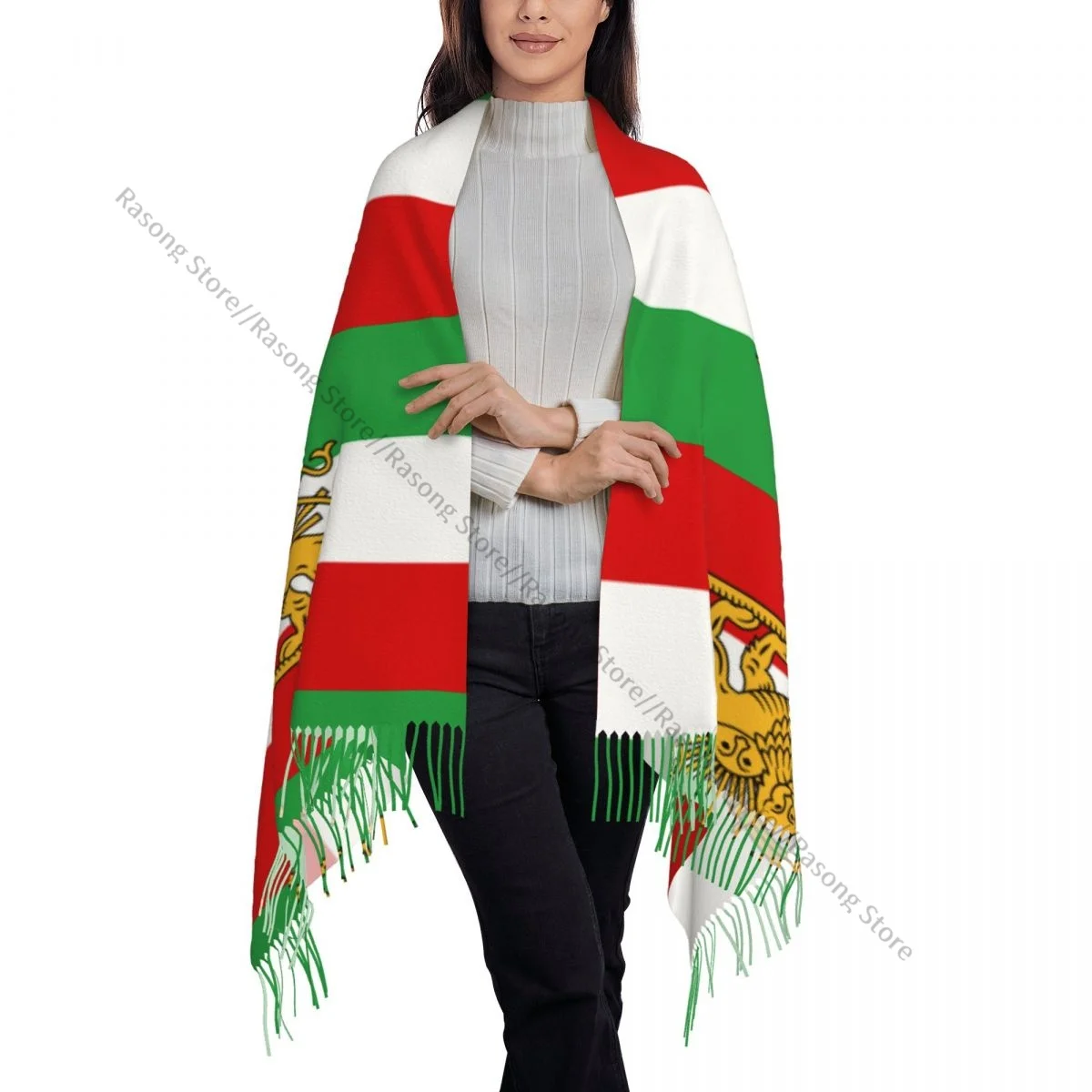 Syal hangat musim gugur musim dingin, bendera tiga warna, selendang Fashion Iran, syal rumbai, ikat kepala leher bungkus, jilbab