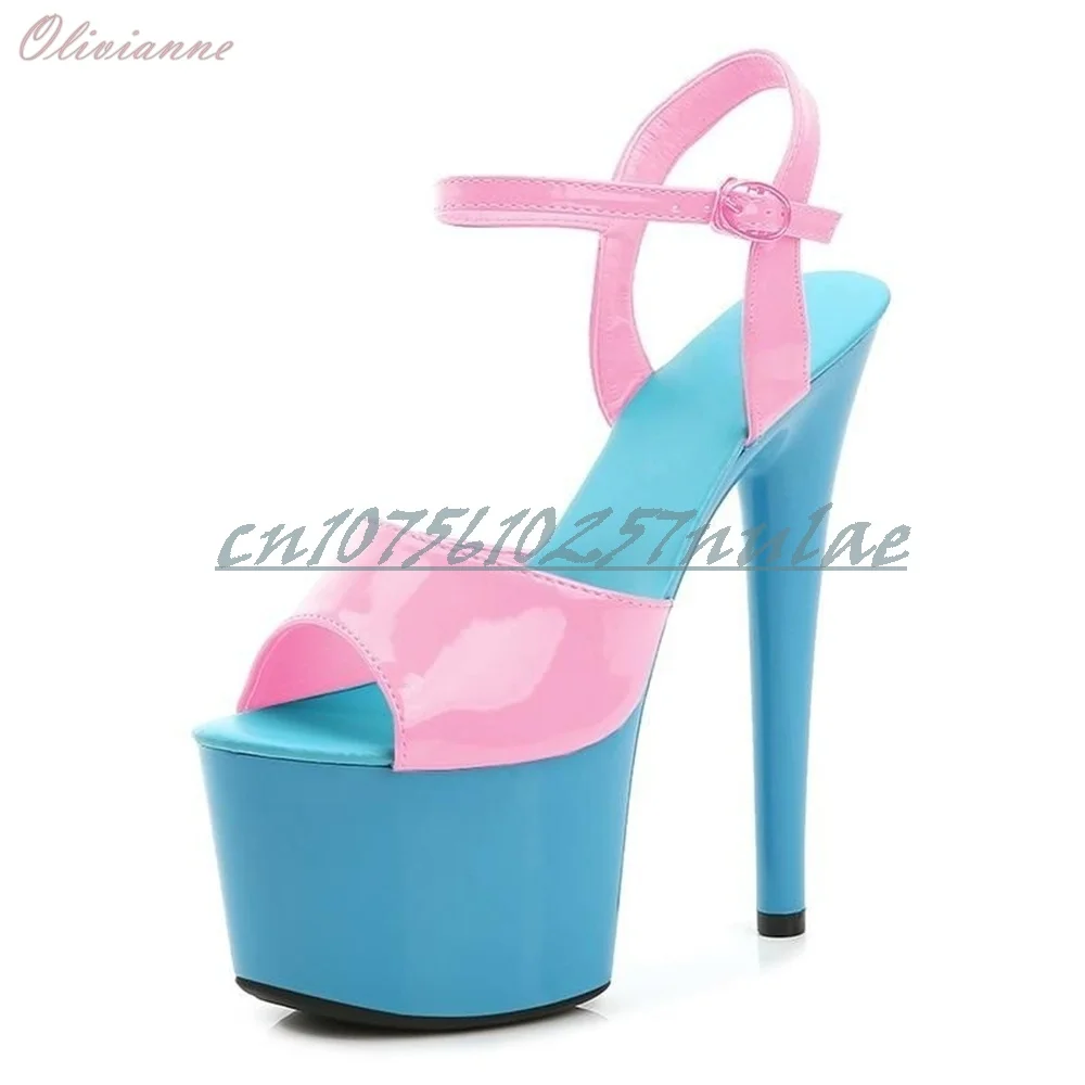 

Синие и розовые блестящие кожаные сандалии на шпильке, платформа для танцев на пилоне, модные женские танцевальные туфли 2026 года для сексуальных девушек
