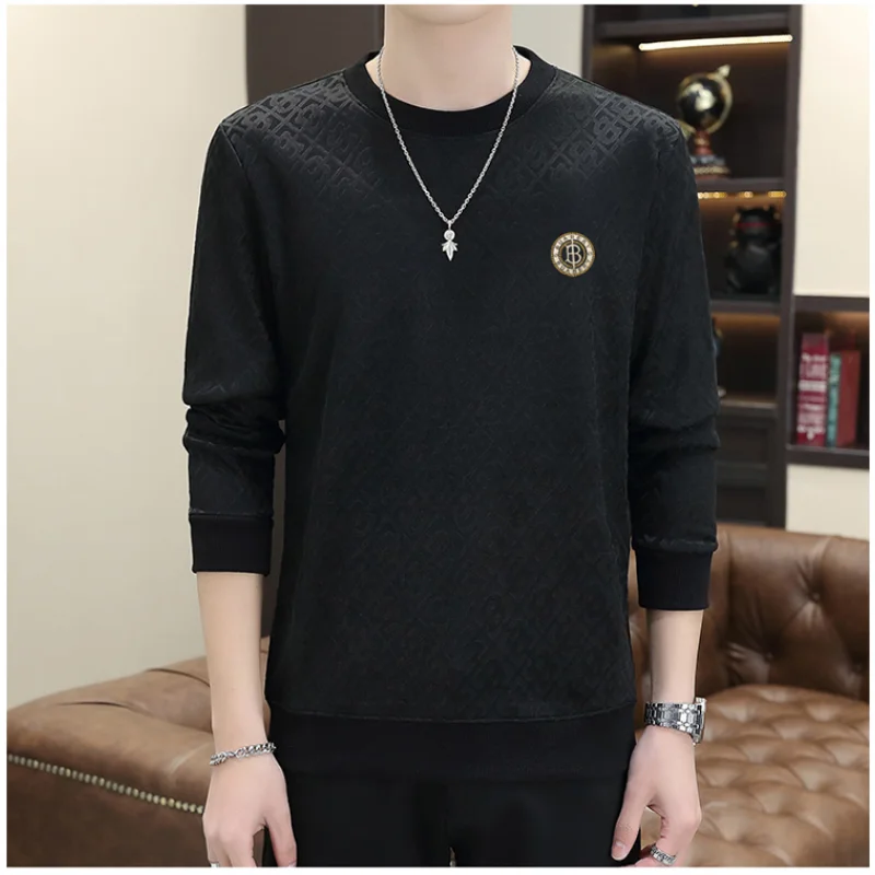 New Trendy Men's Sweatshirt Spring New Long-sleeved Top Soli D Round Neck Comfortable Versatile Loose T-shirt