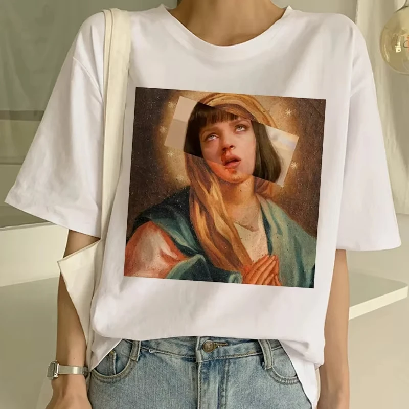 Lady Guadalupe Shirt Virgin Mary T Shirt Pulp Fiction MIA Wallace Madonna printed t-shirt Christian  women clothes y2k clothes