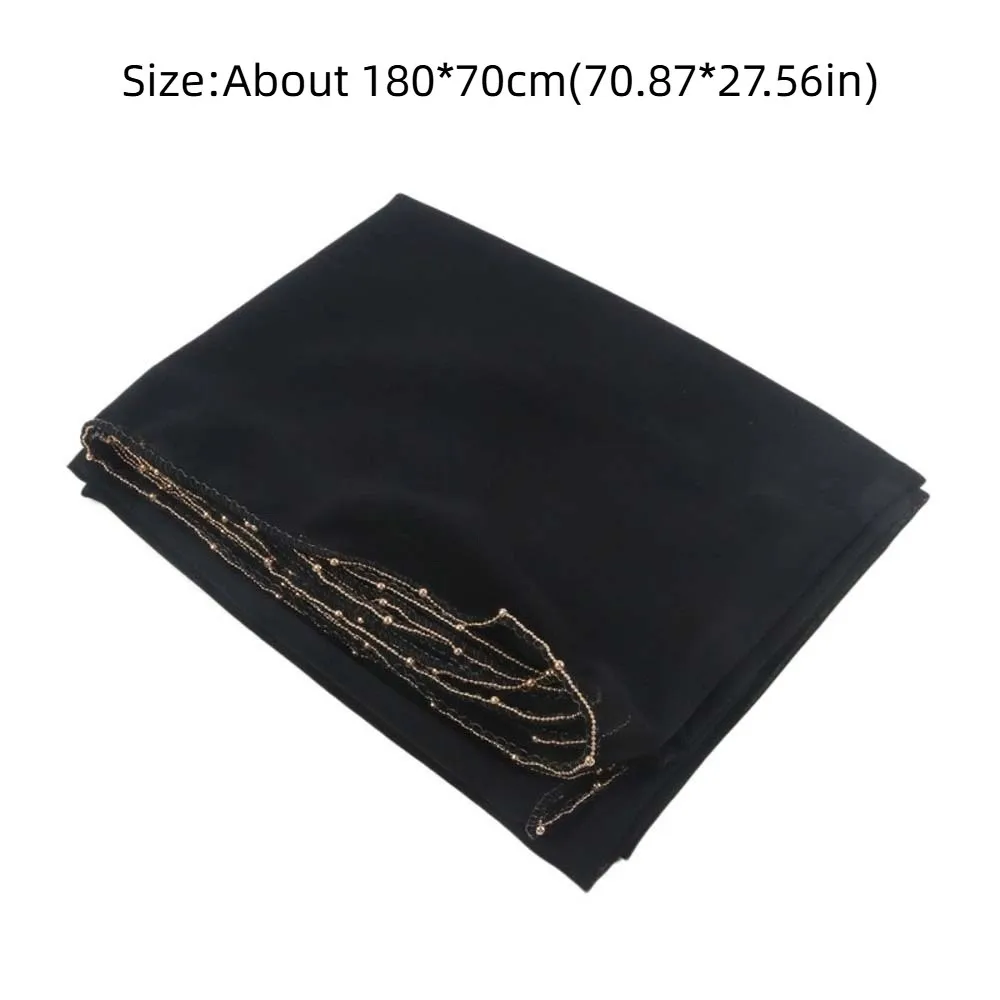 Elastisches, buntes Perlen-Kopftuch, atmungsaktiv, Hijab, bedruckter Schwanz, Turban, einfarbig, indischer Stil, Chiffon, großer Schal für Damen