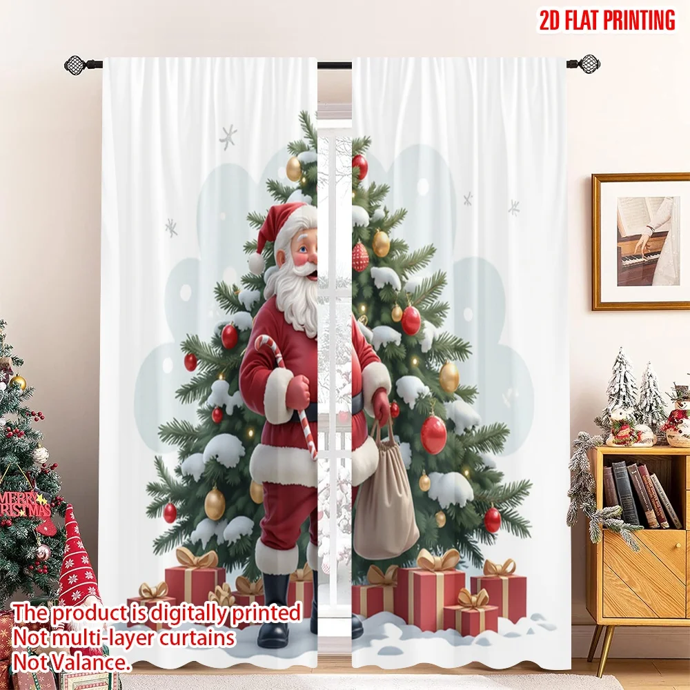 

2pcs 2D flat printing Merry Christmas Party Curtains Cute Santa Claus Christmas Gifts 100% Polyester Without Electricity Festive