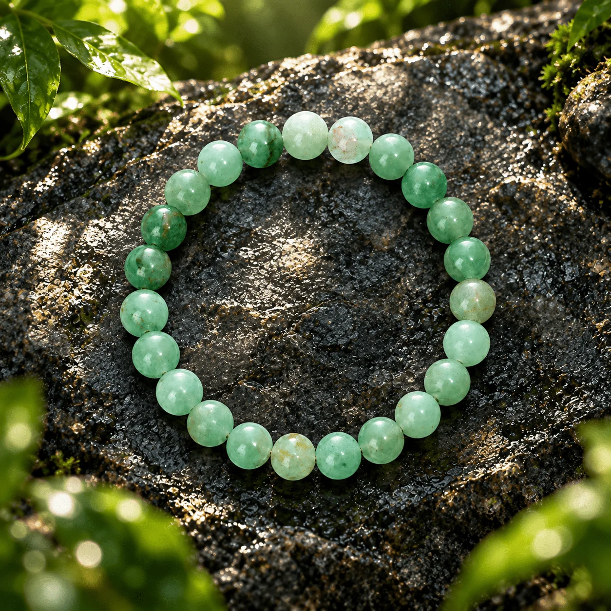 Natural green Dongling stone round bead bead bracelet, symbolizing growth and luck,fashionable wrist accessory for men and women