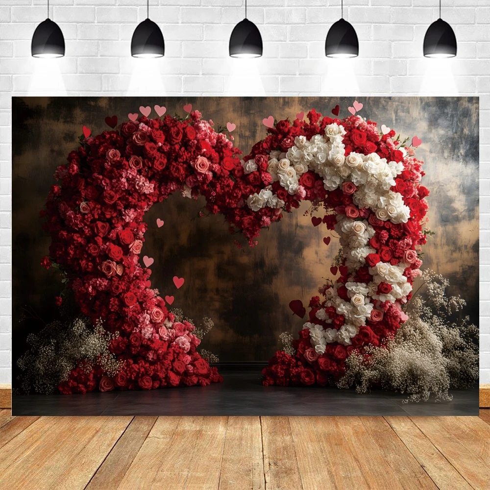 Wedding Flowers Backdrops Love Heart Red Rose Arch Valentine\'s Day Bridal Shower Portrait Photography Background Photo Studio